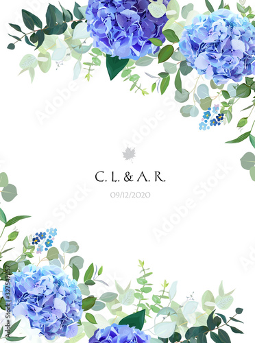 Light blue and white hydrangea, forget me not wildflowers