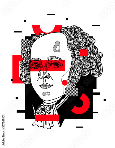 John Adams sculpture. Glitch red modern style.