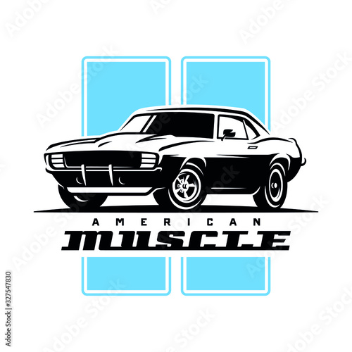 Photography Muscle car retro logo, banner, emblem. Vintage t-shirt print