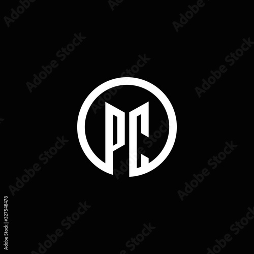 PC monogram logo isolated with a rotating circle