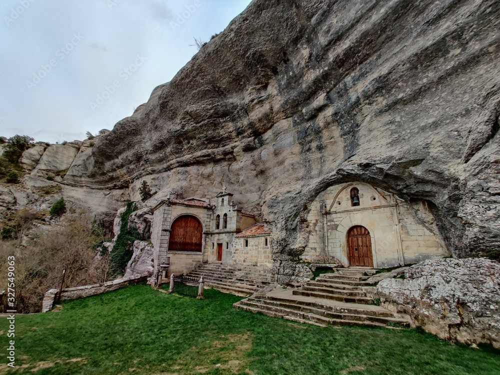 hermitage of guareña eye built on the rock in horizontal