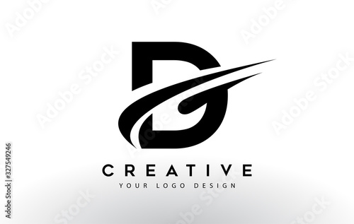 Creative D Letter Logo Design with Swoosh Icon Vector.
