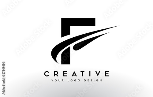 Creative F Letter Logo Design with Swoosh Icon Vector.
