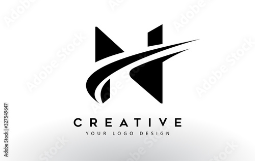 Creative N Letter Logo Design with Swoosh Icon Vector.