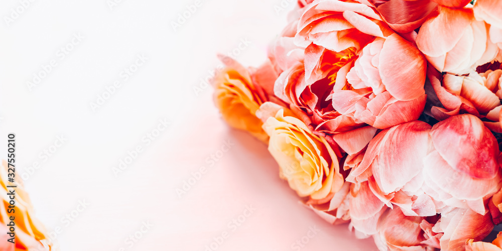 Bunch of pink peonies and roses - obrazy, fototapety, plakaty 