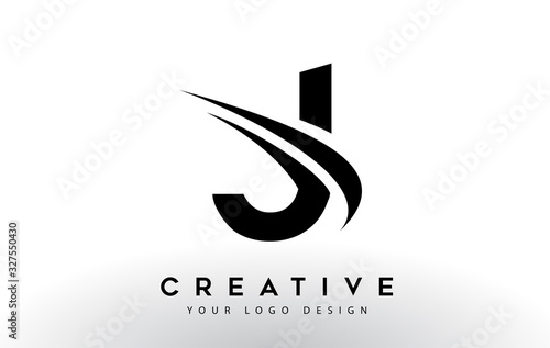 Creative J Letter Logo Design with Swoosh Icon Vector. photo
