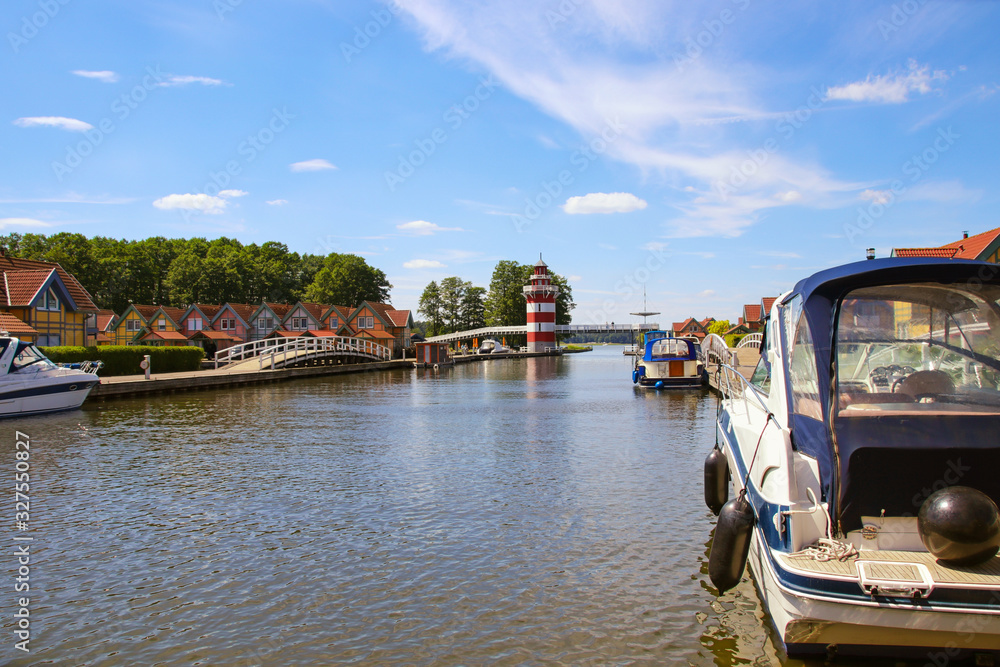Obraz premium Marina with lighthouse of Rheinsberg (federal state Brandenburg), Germany