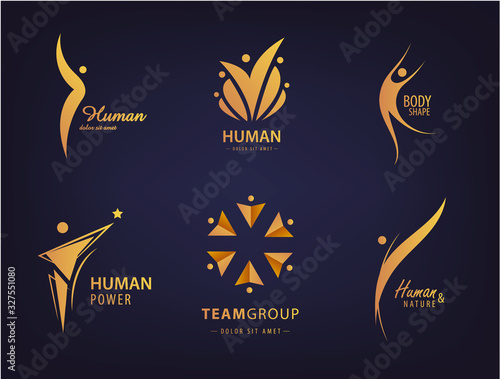 Vector abstract silhouette people, human logo design. Gym, fitness, sport, dance web icon and symbol. Group of men, social net, meeting. Helathy lifestyle concept, winner