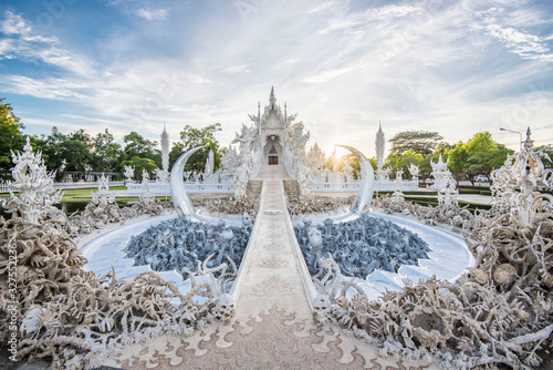 Chiang rai Wat Rong Khun another name white Temple is an art Buddhist temple in Chiang Rai Province, Thailand.Wat Rong Khun is a famous international landmark for tourist in chiangrai province. photo