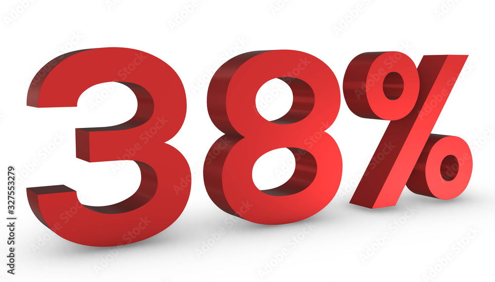 Number Thirty Eight Percent 38% Red Sign 3D Rendering Isolated on White Background Number Thirty Eight Percent 38% Red Sign 3D Rendering Isolated on White Background