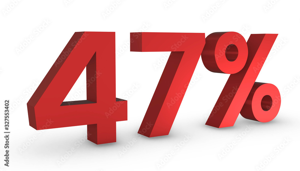 Number Fourty Seven Percent 47% Red Sign 3D Rendering Isolated on White Background Number Fourty Seven Percent 47% Red Sign 3D Rendering Isolated on White Background