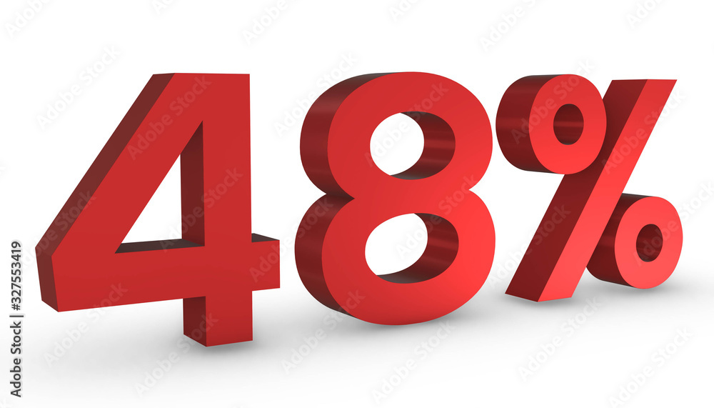 Number Fourty Eight Percent 48% Red Sign 3D Rendering Isolated on White Background Number Fourty Eight Percent 48% Red Sign 3D Rendering Isolated on White Background