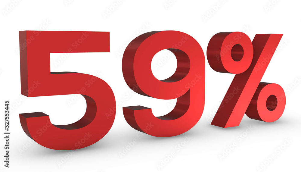 Number Fifty Nine Percent 59% Red Sign 3D Rendering Isolated on White Background Number Fifty Nine Percent 59% Red Sign 3D Rendering Isolated on White Background