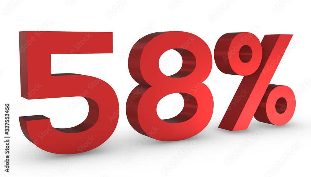 Number Fifty Eight Percent 58% Red Sign 3D Rendering Isolated on White Background Number Fifty Eight Percent 58% Red Sign 3D Rendering Isolated on White Background