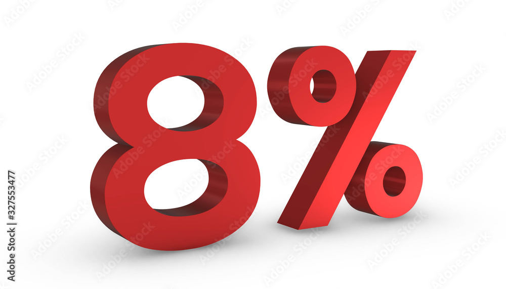 Number Eighty Percent 8% Red Sign 3D Rendering Isolated on White Background Number Eighty Percent 8% Red Sign 3D Rendering Isolated on White Background