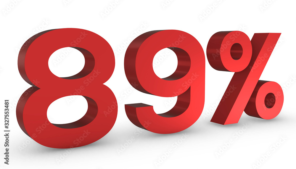 Number Eighty Nine Percent 89% Red Sign 3D Rendering Isolated on White Background Number Eighty Nine Percent 89% Red Sign 3D Rendering Isolated on White Background