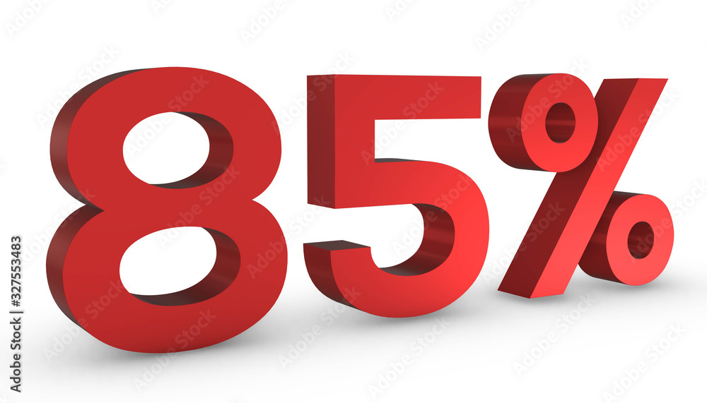 Number Eighty Five Percent 85% Red Sign 3D Rendering Isolated on White Background Number Eighty Five Percent 85% Red Sign 3D Rendering Isolated on White Background