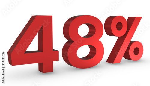 Number Fourty Eight Percent 48% Red Sign 3D Rendering Isolated on White Background