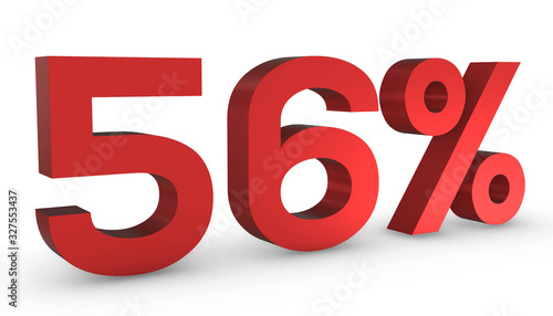 Number Fifty Six Percent 56% Red Sign 3D Rendering Isolated on White Background