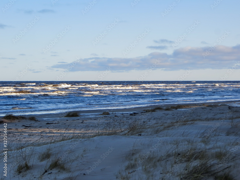 Big waves with white foam of the Gulf of Riga.