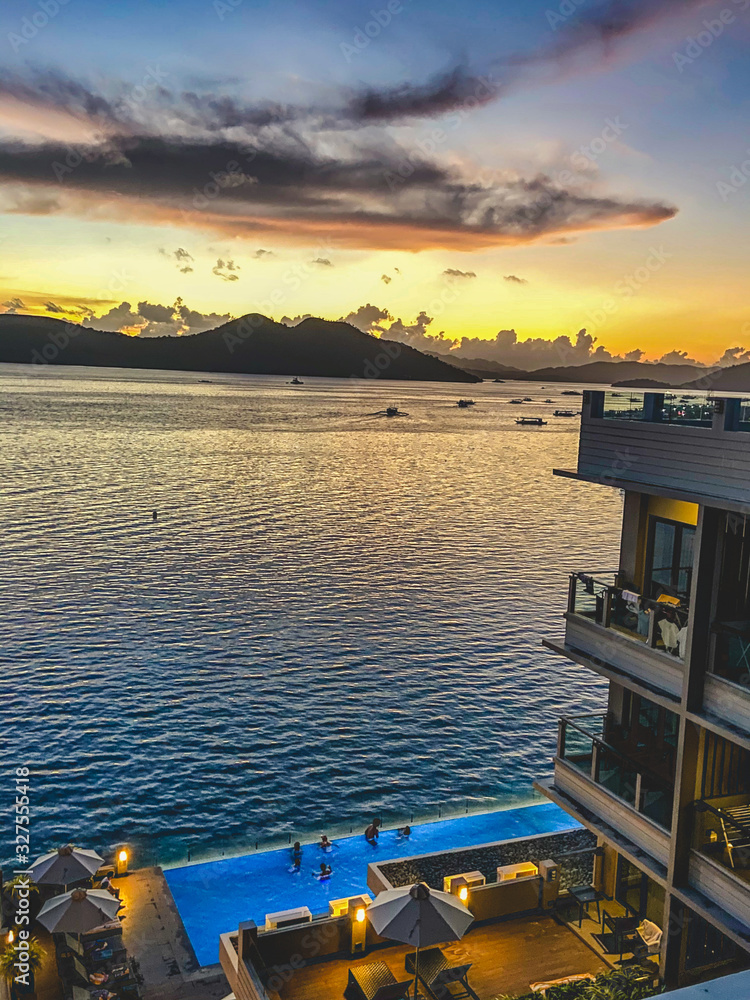 Coron town island sunset in Palawan, Philippines Coron town island sunset in Palawan, Philippines