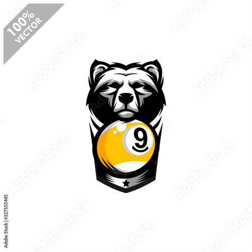 Billiard 9 ball Bear team logo design. Scalable and editable vector.