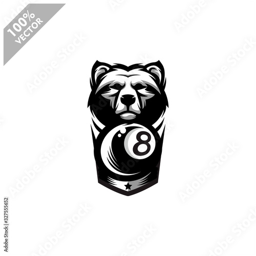 Billiard 8 ball Bear team logo design. Scalable and editable vector.