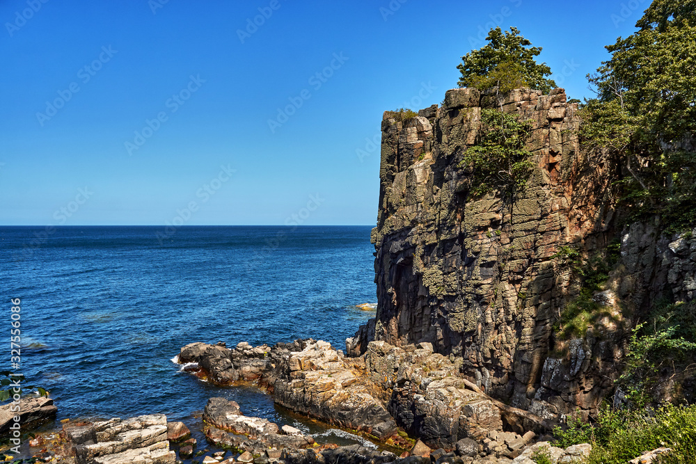 Helligdomsklipperne (Sanctuary Rocks) rocky coastline in the vicinity of Gudhjem Bornholm island, Denmark.