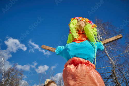 Fotografie Slavic traditional - Maslenitsa, symbol of Pancakes week, burning scarecrow as a