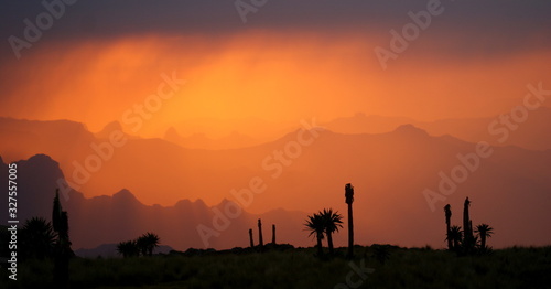 Dramatic sky sunset at Simien mountains national park in Ethiopia (highlands) photo
