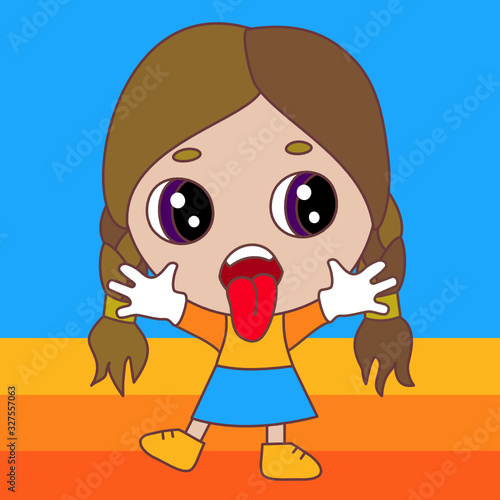 emoticon with chibi girl who teases by sticking his tongue out, emoji isolated background