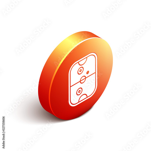 Isometric Air hockey table icon isolated on white background. Orange circle button. Vector Illustration