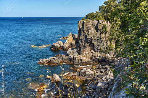 Helligdomsklipperne (Sanctuary Rocks) rocky coastline in the vicinity of Gudhjem Bornholm island, Denmark. photo