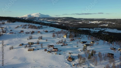 Aerial view of a small mountain village in Jamtland, Sweden photo