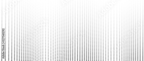 Dotted undulating lines. Halftone pattern. Gray spots on a white background. Monochrome gradient. Op art design. Vector waves, squiggly spotted curves. Abstract digital graphic. Tech concept. EPS10