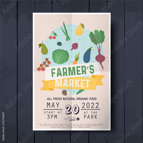 Vegetables farmer market sketch poster. Farm fresh leaflet templates bright vegetables, organic food advertising,