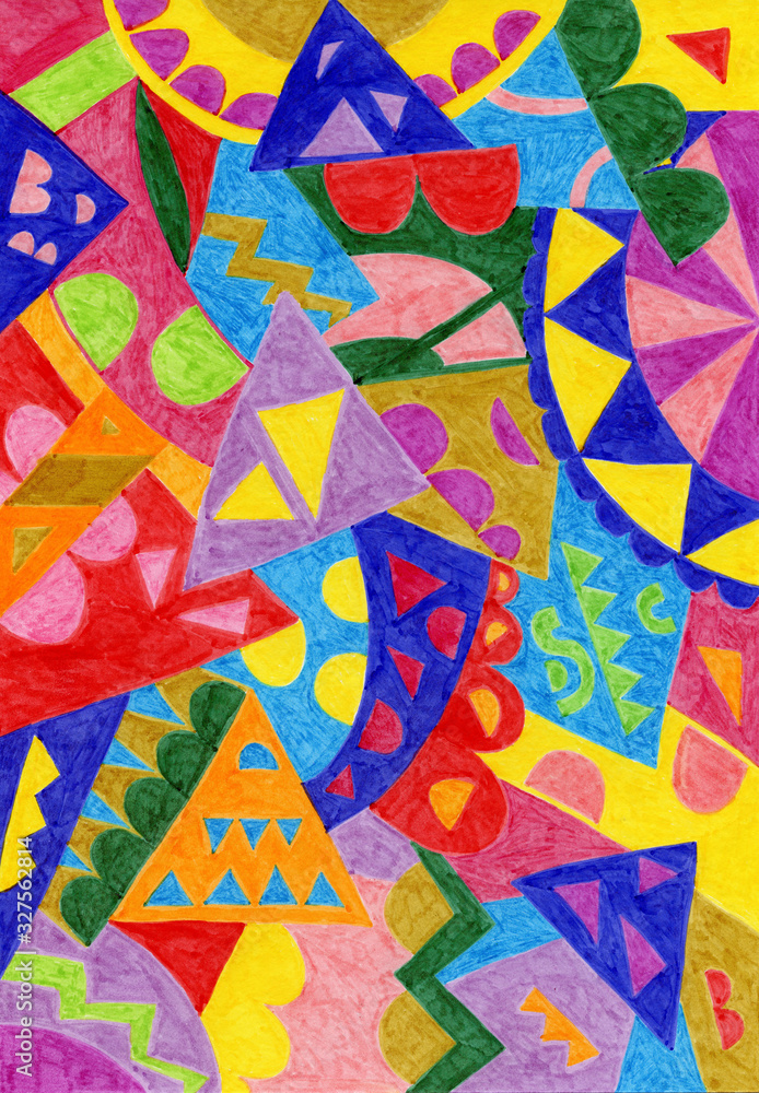 Hand drawn abstract multi-colored poster, geometric, high quality for print, greeting card, wall art, scrapbooking paper Hand drawn abstract multi-colored poster, geometric, high quality for print, greeting card, wall art, scrapbooking paper