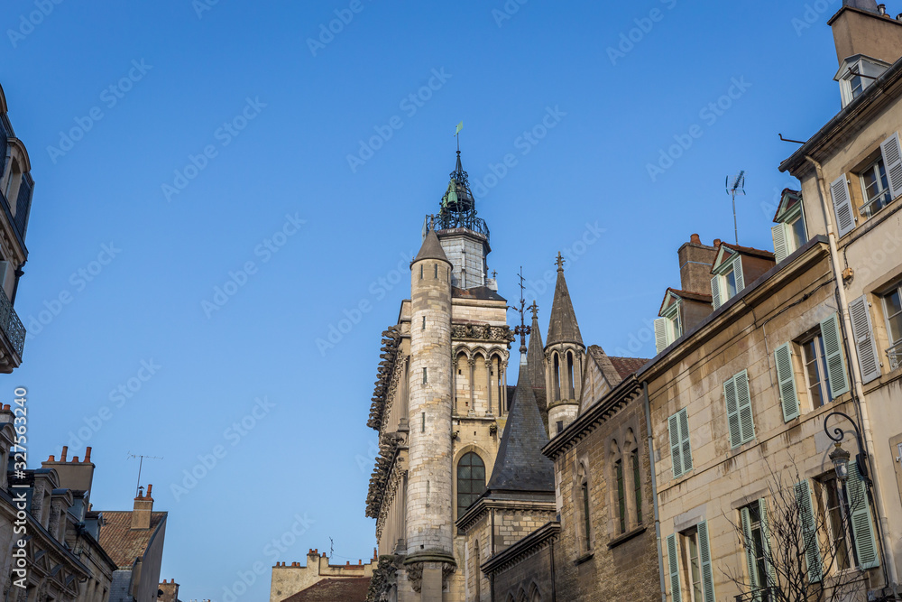 Church of Notre-Dame of Dijon, street view with ancient buildings in Dijon, France