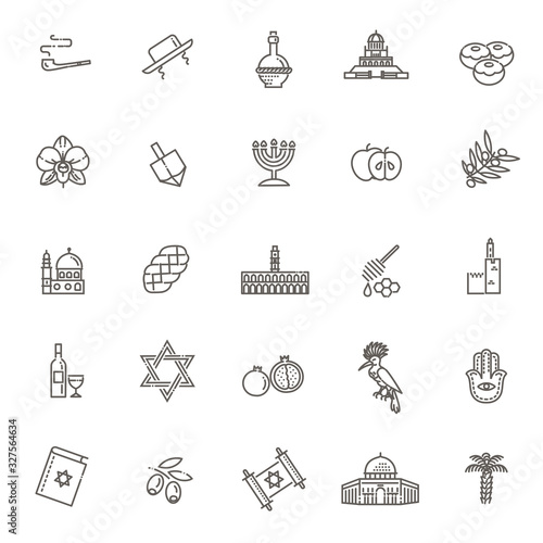 Country Israel travel vacation icons set. Vector icons