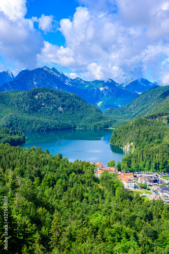 Alpsee at neuschwanstein and hohenschwangau castle - lake near Fuessen in beautiful mountain scenery of Allgaeu  Bavaria  Germany