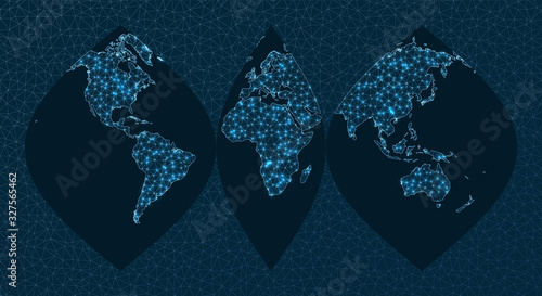 Illustration of global network. Interrupted Sinusoidal projection. World Network. Modern connections map. Vector illustration.