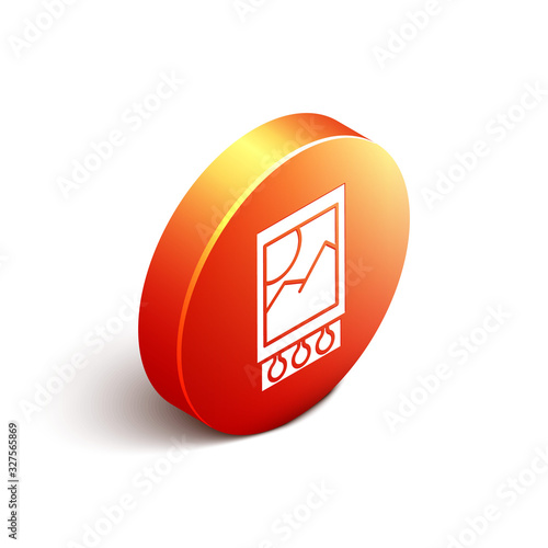 Isometric Open matchbox and matches icon isolated on white background. Orange circle button. Vector Illustration