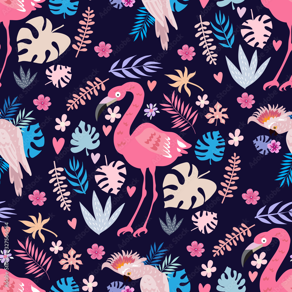 Obraz premium Parrot and flamingo pattern 1