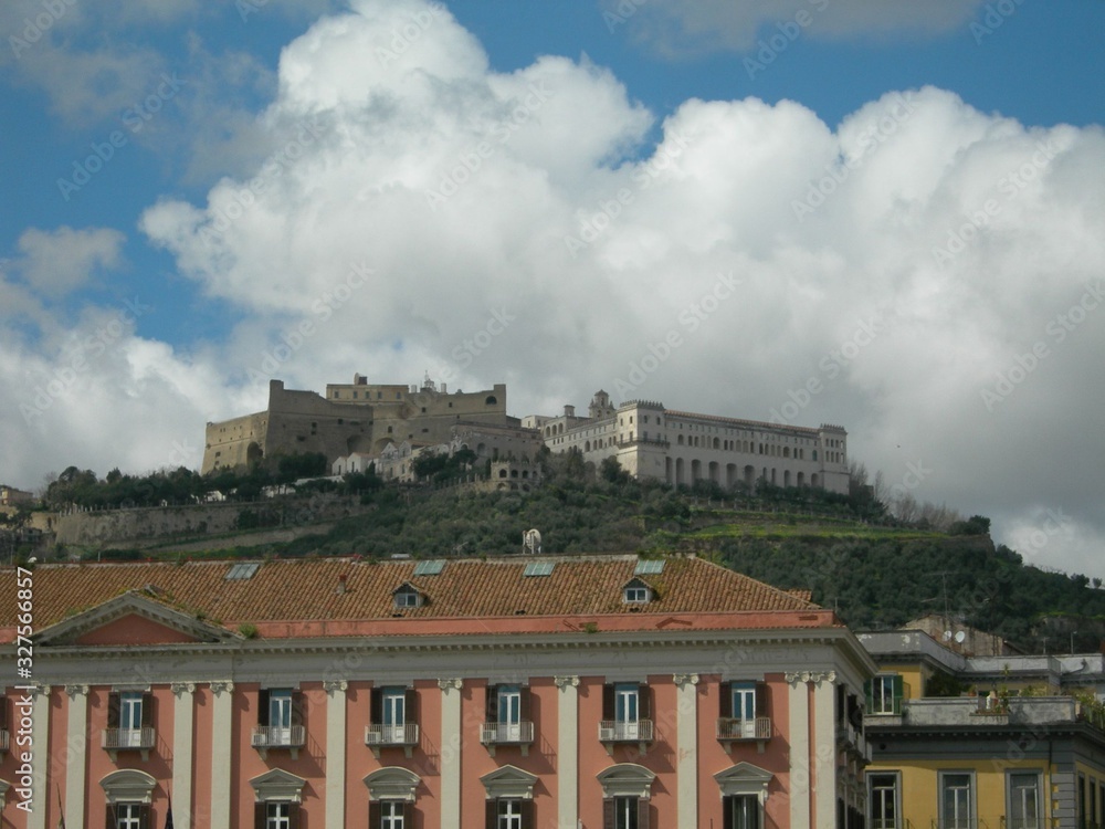 Naples –  Charterhouse of St. Martin with Sant'Elmo fortress visible behind it on Vomero hill