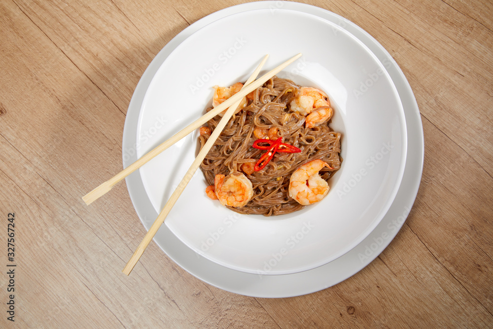 noodle with shrimps with chopsticks noodle with shrimps with chopsticks