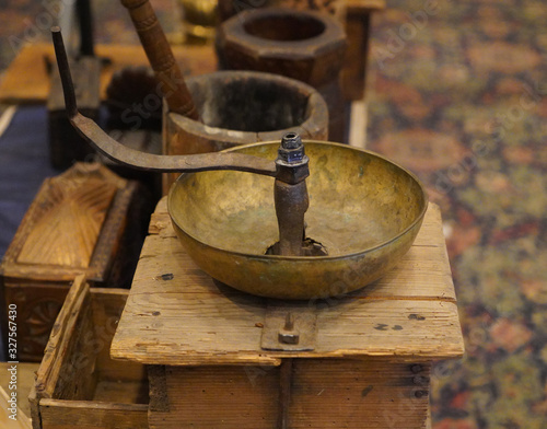 Old-fashioned manual coffee making tools
