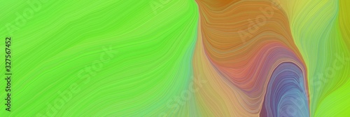 landscape orientation graphic with waves. elegant curvy swirl waves background illustration with moderate green, pastel brown and dark khaki color