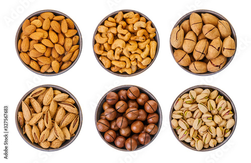 set of assorted nuts with clipping path