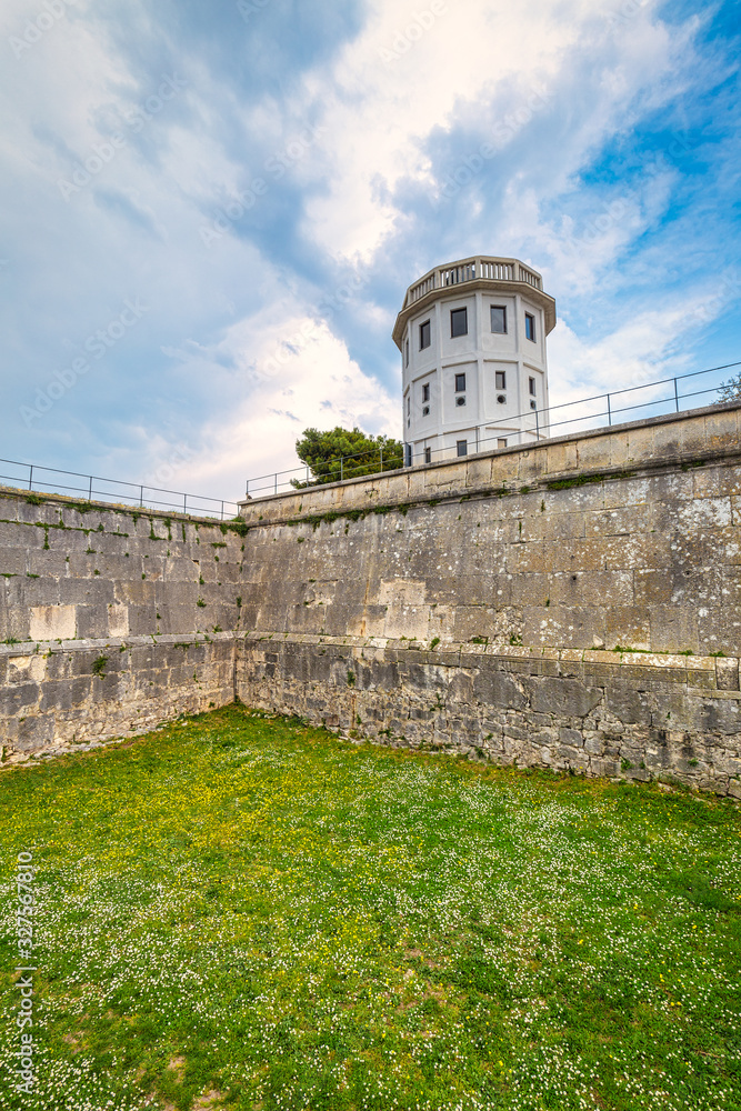 The Citadel of Pula, view of an artillery fortress with observation tower in Pula town on Istria, Croatia, Europe.