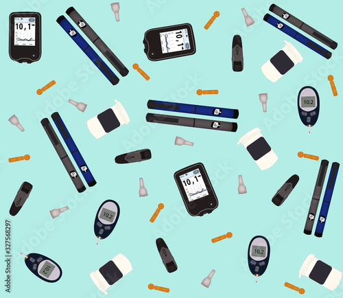 Diabetes equipments illustration - seamless pattern.